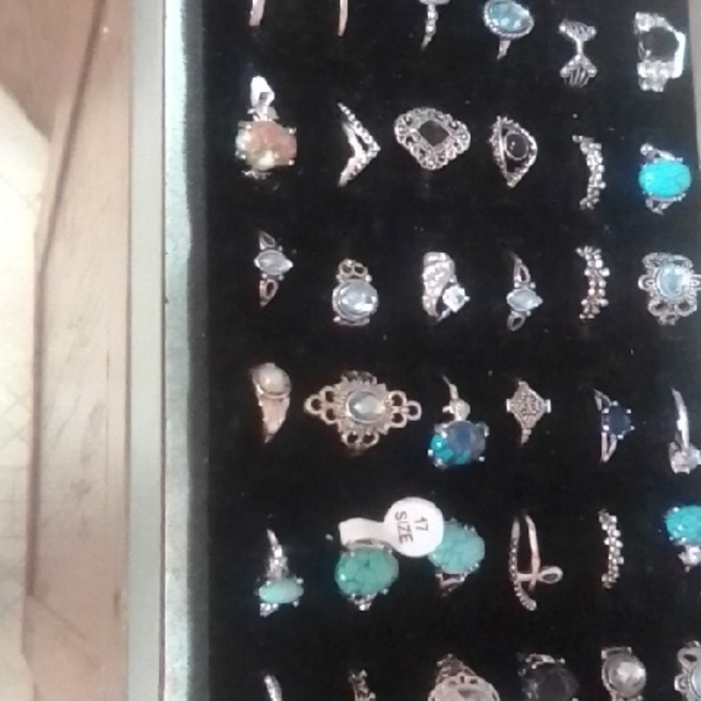 Silver and Color Rings Collection Turquoise and other gemstones. Tray 1